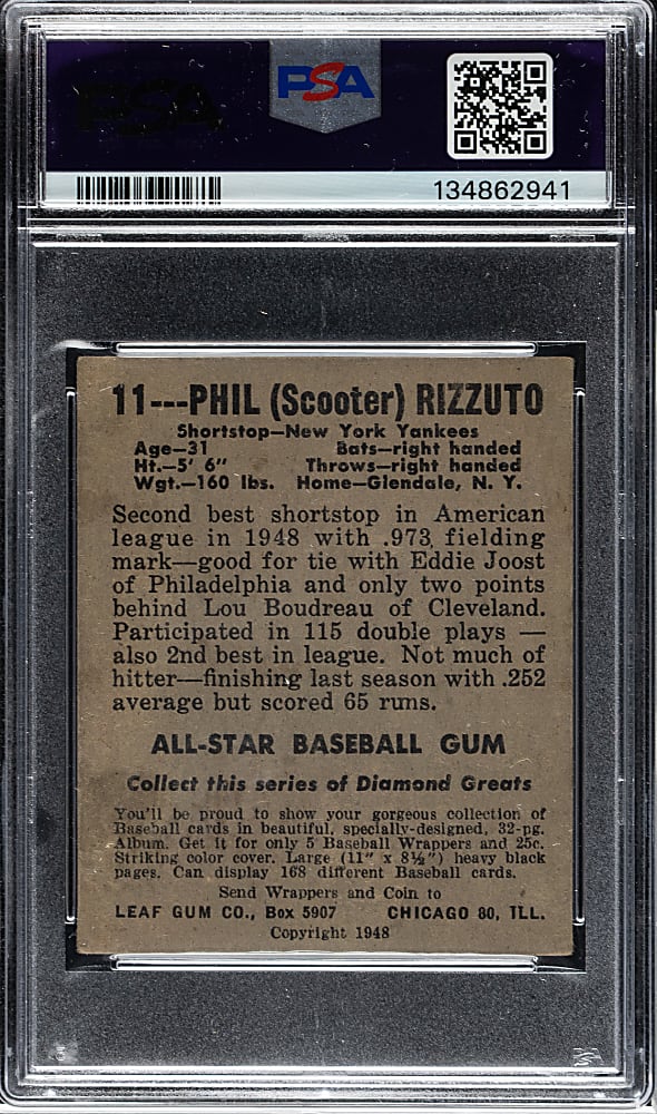 1948-1949 Leaf #11 Phil Rizzuto PSA VG 3