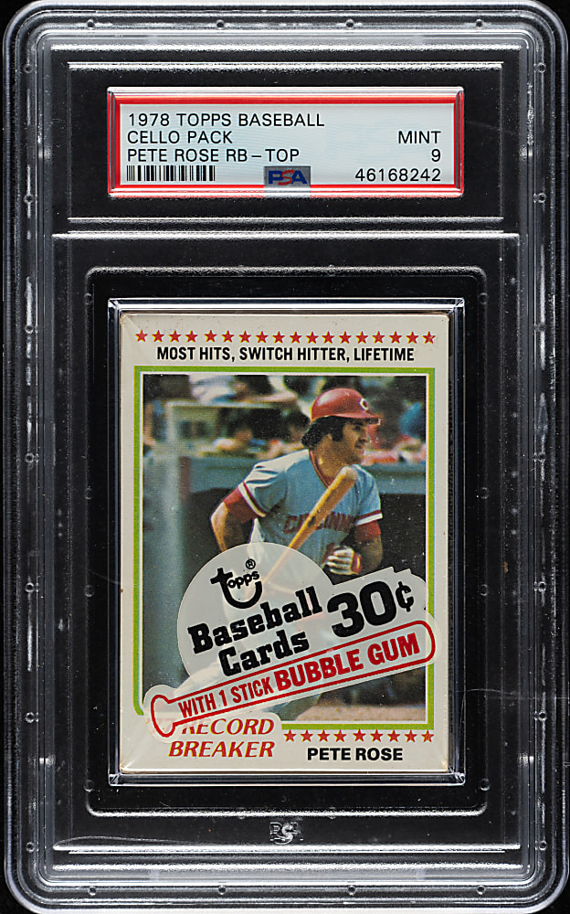 1978 Topps Unopened Cello Pack PSA MINT 9 - Pete Rose Record Breaker on Top