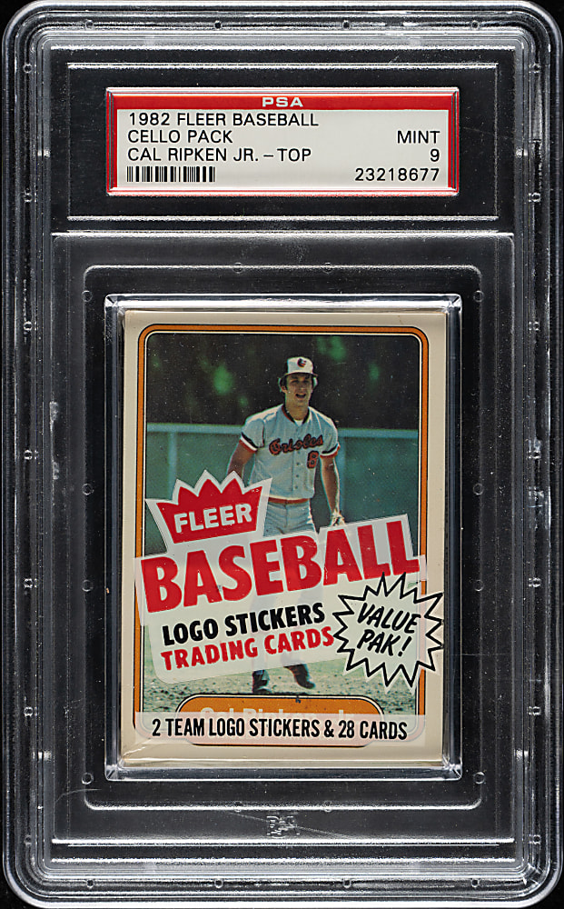 1982 Fleer Unopened Cello Pack PSA MINT 9 - Cal Ripken Jr. Rookie on Top