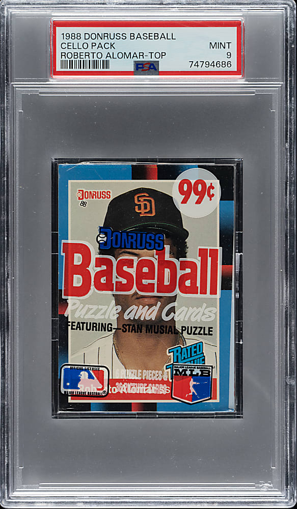 1988 Donruss Unopened Cello Pack PSA MINT 9 - Roberto Alomar Rookie on Top