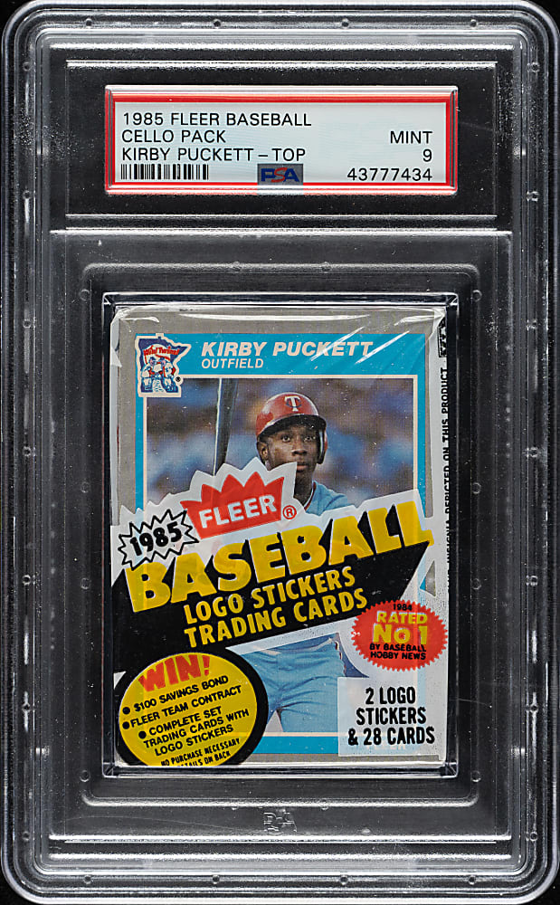 1985 Fleer Unopened Cello Pack PSA MINT 9 - Kirby Puckett Rookie on Top