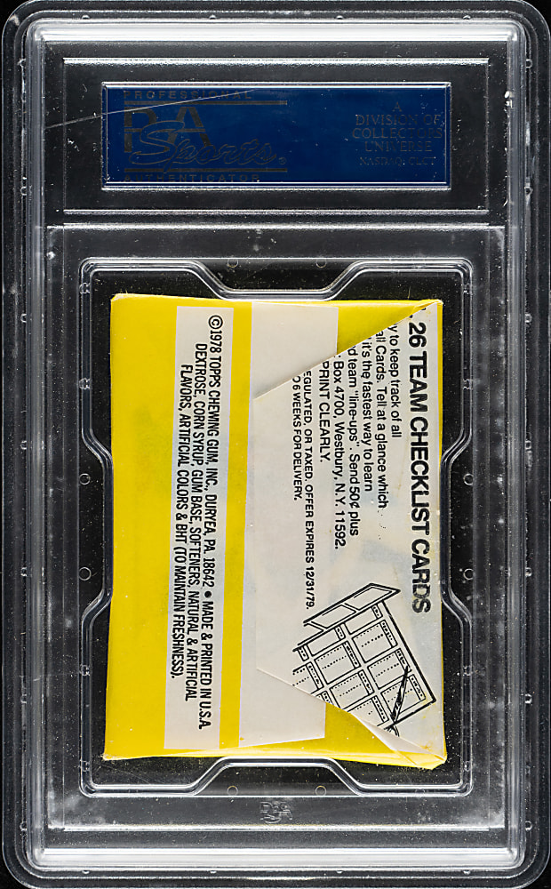 1979 Topps Unopened Wax Pack PSA NM 7 - Ozzie Smith Rookie on Back