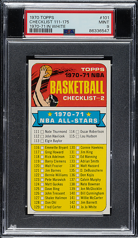 1970-1971 Topps Basketball #101 Checklist PSA MINT 9