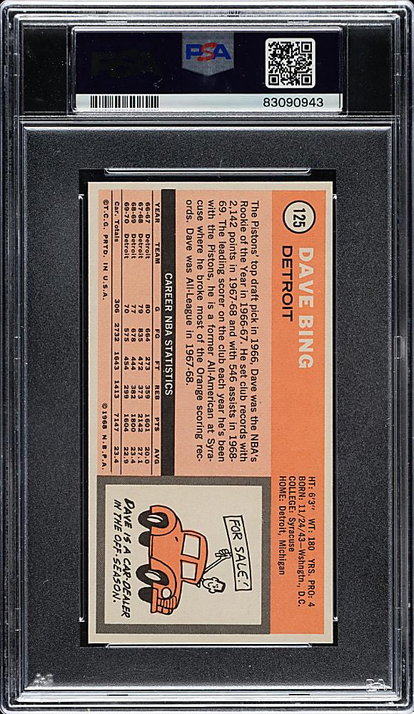 1970-1971 Topps Basketball #125 Dave Bing PSA MINT 9