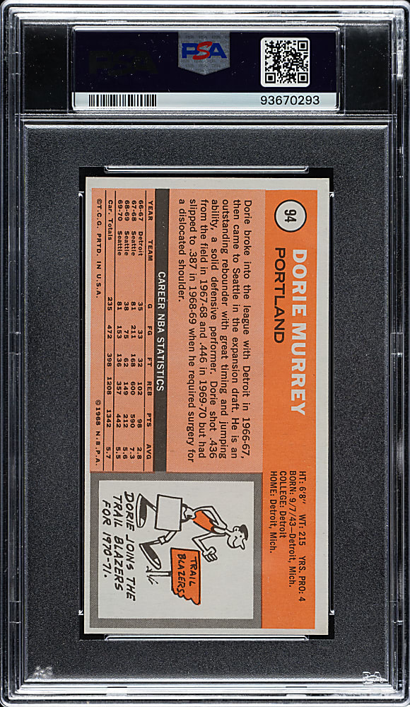 1970-1971 Topps Basketball #94 Dorie Murrey PSA MINT 9