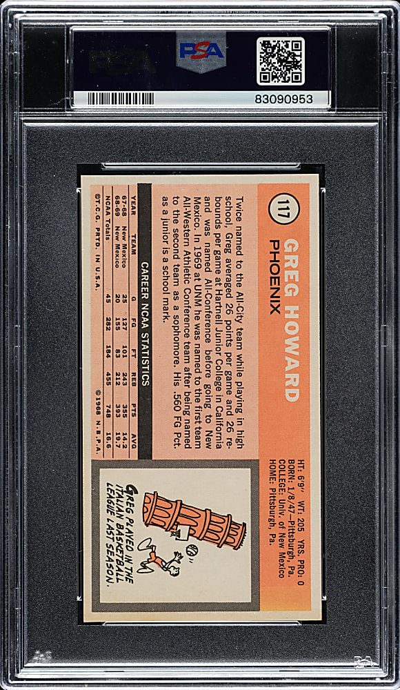 1970-1971 Topps Basketball #117 Greg Howard PSA MINT 9