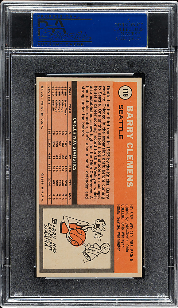 1970-1971 Topps Basketball #119 Barry Clemens PSA MINT 9