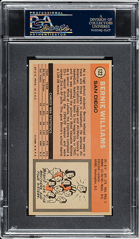 1970-1971 Topps Basketball #122 Bernie Williams PSA MINT 9