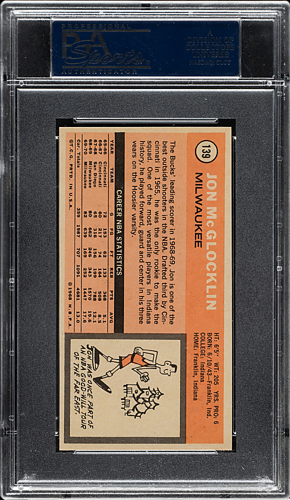 1970-1971 Topps Basketball #139 Jon McGlocklin PSA MINT 9
