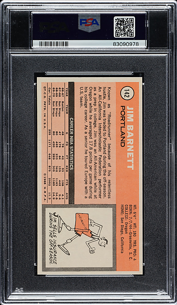 1970-1971 Topps Basketball #142 Jim Barnett PSA MINT 9