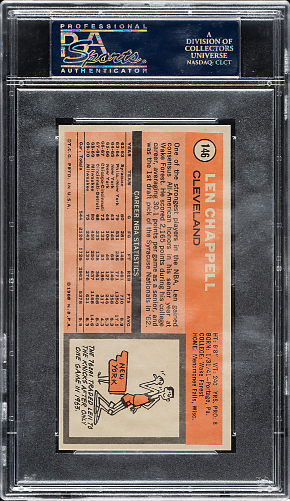 1970-1971 Topps Basketball #146 Len Chappell PSA MINT 9