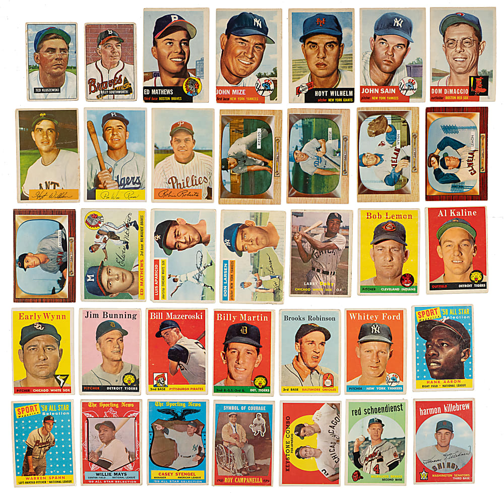 1948 to 1970 Topps and Bowman Shoebox Collection (221) with 72 Hall of Famers and Maris, Drysdale, Killebrew, and Yastrzemski Rookies