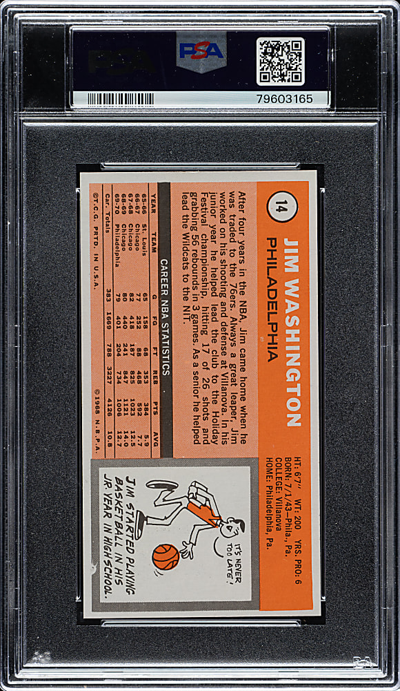 1970-1971 Topps Basketball #14 Jim Washington PSA MINT 9