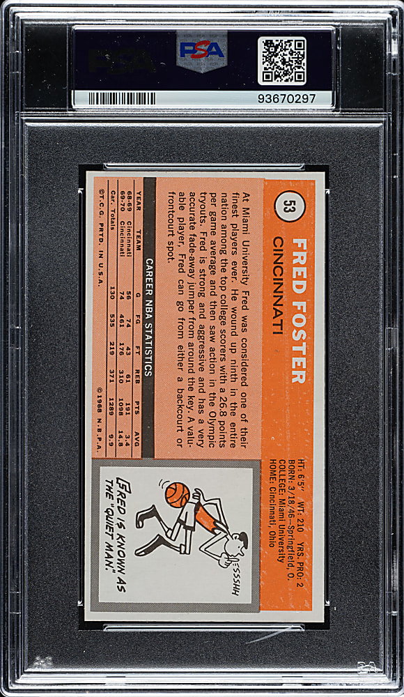 1970-1971 Topps Basketball #53 Fred Foster PSA MINT 9