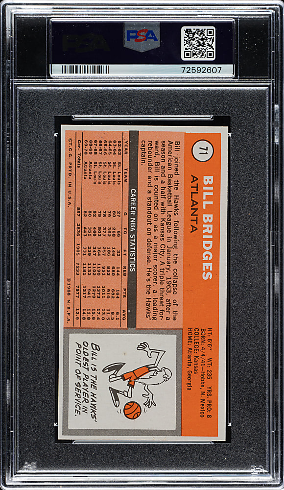 1970-1971 Topps Basketball #71 Bill Bridges PSA MINT 9