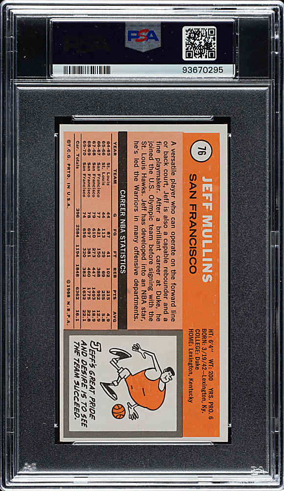 1970-1971 Topps Basketball #76 Jeff Mullins PSA MINT 9