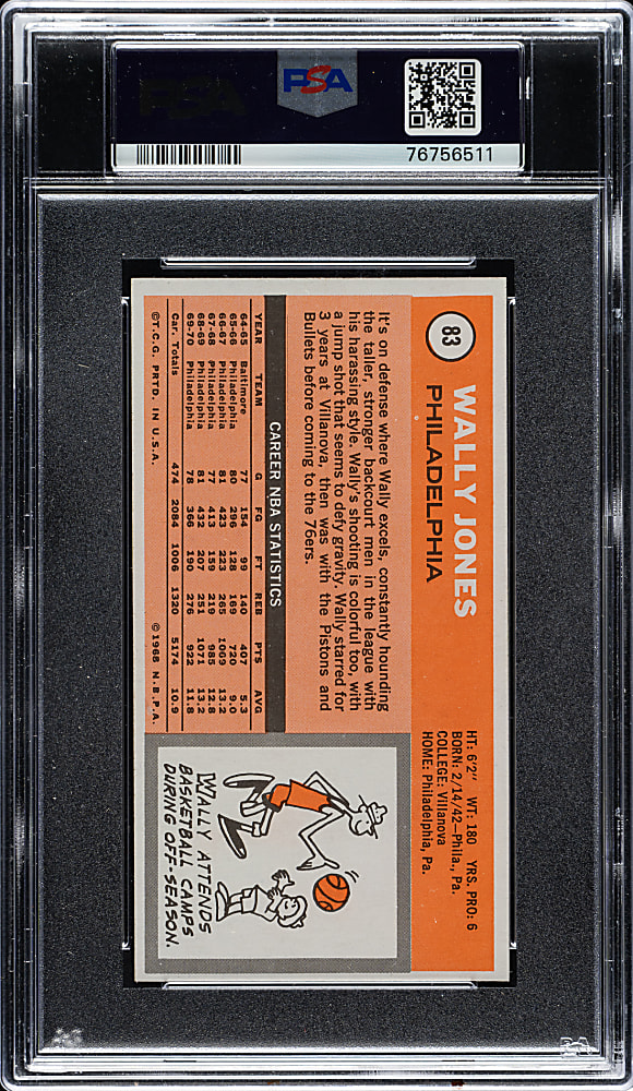 1970-1971 Topps Basketball #83 Wally Jones PSA MINT 9