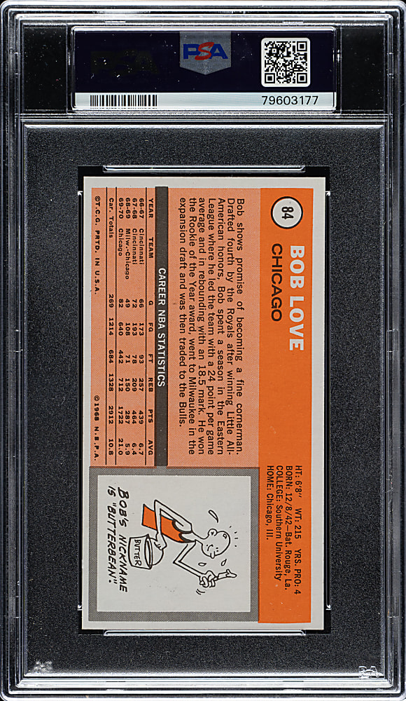 1970-1971 Topps Basketball #84 Bob Love PSA MINT 9