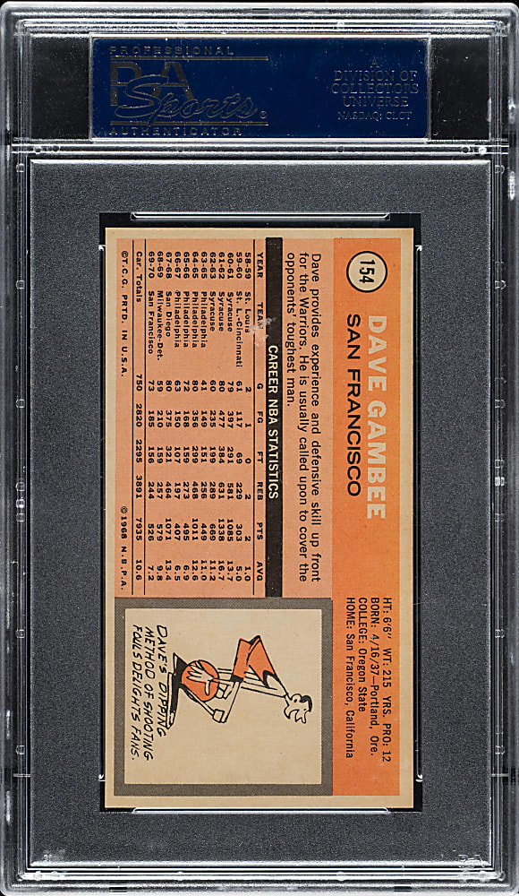 1970-1971 Topps Basketball #154 Dave Gambee PSA MINT 9