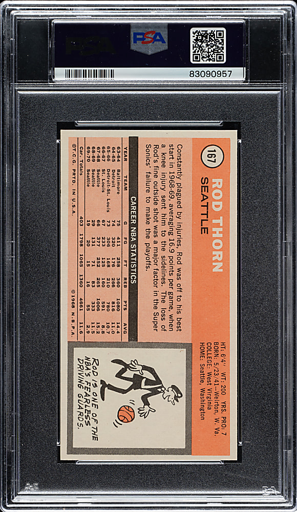 1970-1971 Topps Basketball #167 Rod Thorn Rookie PSA MINT 9