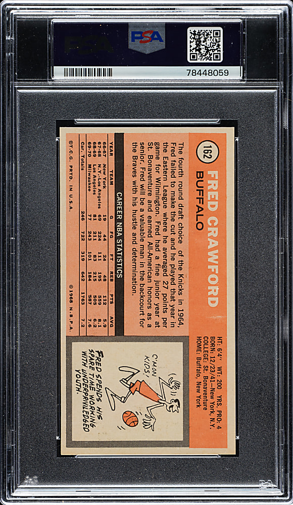 1970-1971 Topps Basketball #162 Fred Crawford Rookie PSA MINT 9