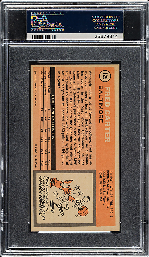 1970-1971 Topps Basketball #129 Fred Carter Rookie PSA MINT 9