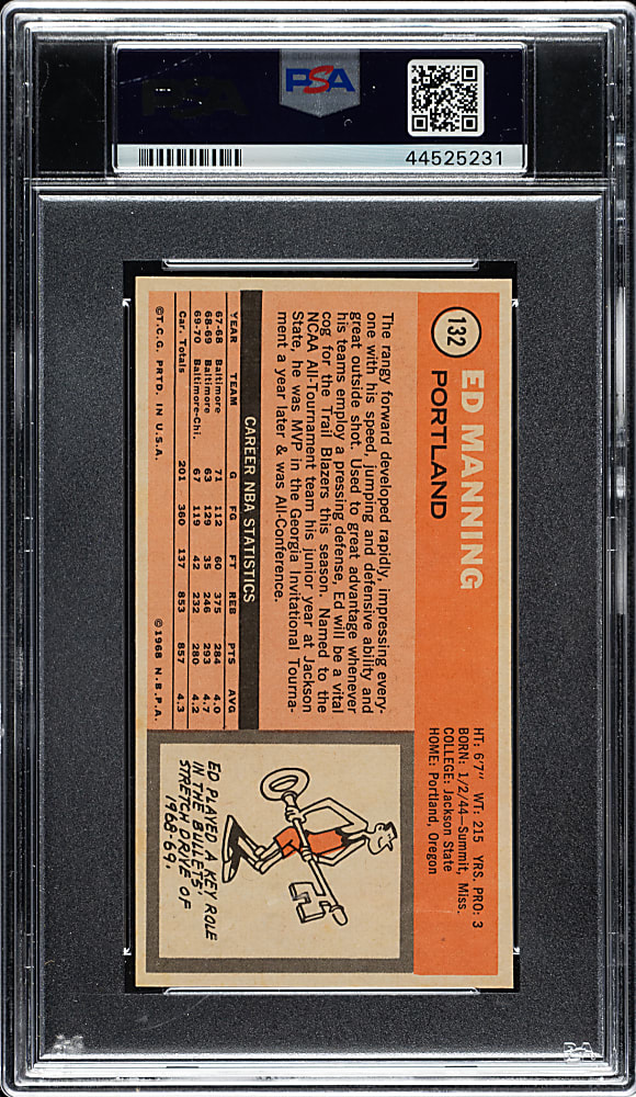 1970-1971 Topps Basketball #132 Ed Manning Rookie PSA MINT 9