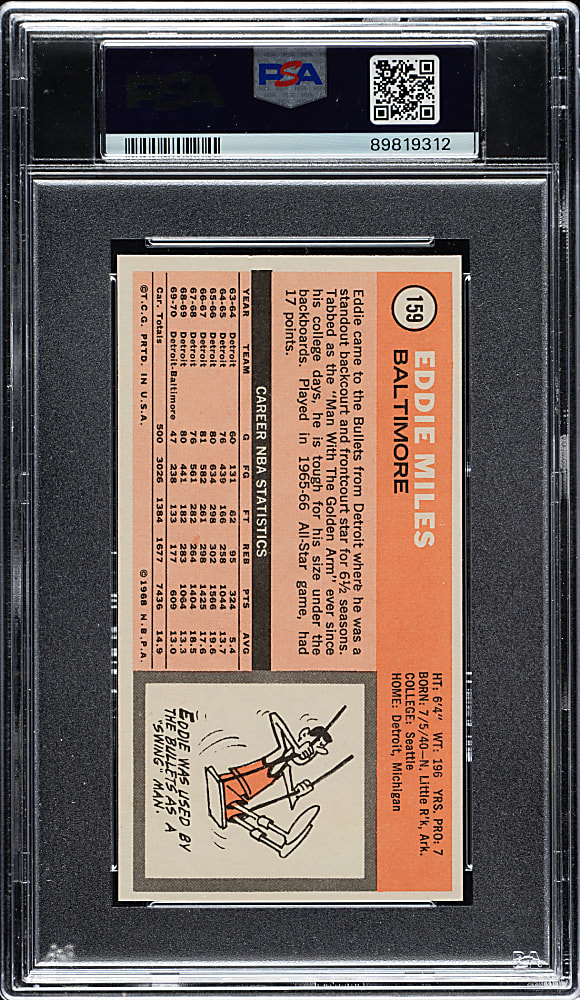 1970-1971 Topps Basketball #159 Eddie Miles PSA MINT 9