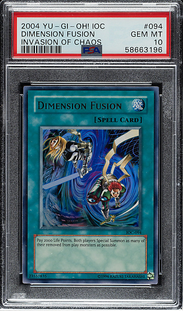 2004 Yu-Gi-Oh! Invasion of Chaos #094 Dimension Fusion Ultra Rare Holographic PSA GEM MINT 10