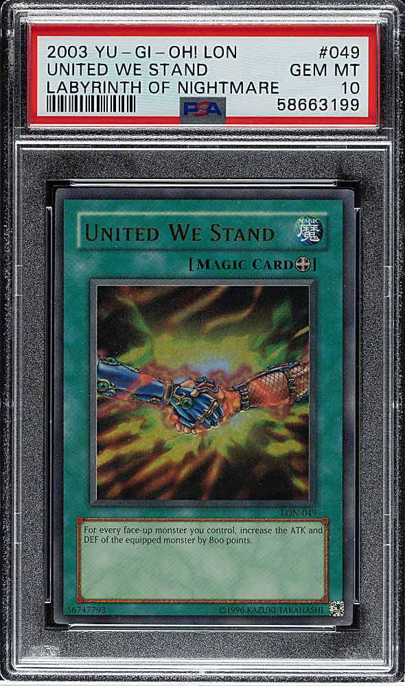 2003 Yu-Gi-Oh! Labyrinth of Nightmare #049 United We Stand Ultra Rare Holographic PSA GEM MINT 10