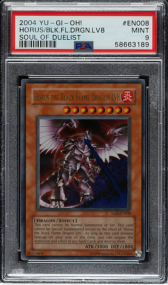 2004 Yu-Gi-Oh! Soul of The Duelist #EN008 Horus The Black Flame Dragon Lv8 Ultra Rare Holographic PSA MINT 9