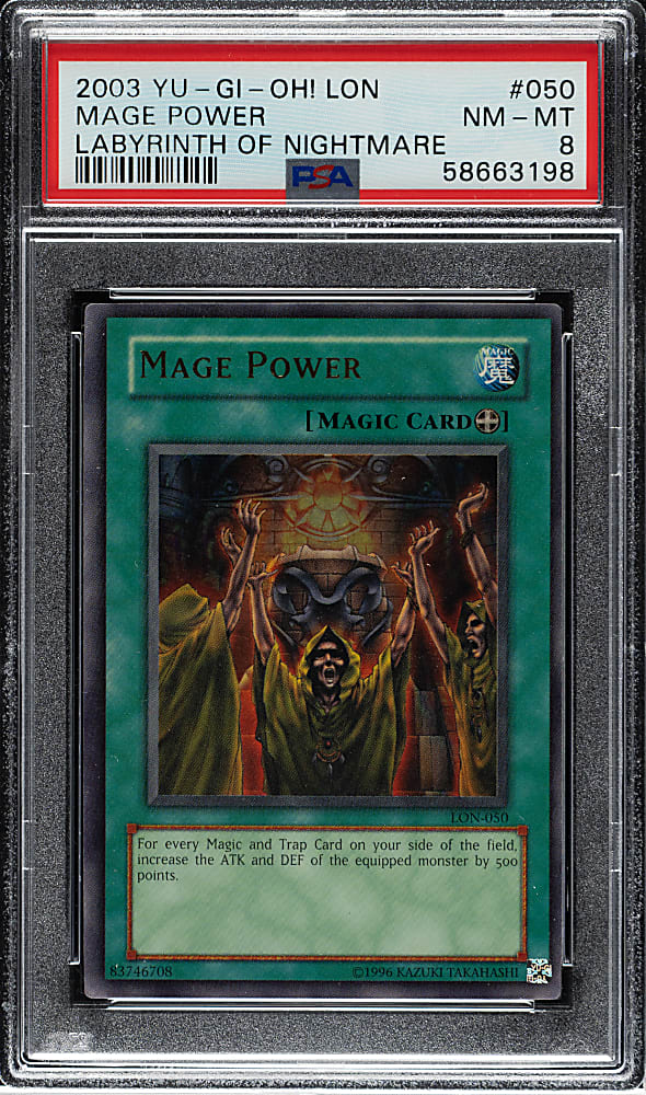2003 Yu-Gi-Oh! Labryrinth of Nightmare #050 Mage Power Ultra Rare Holographic PSA NM-MT 8