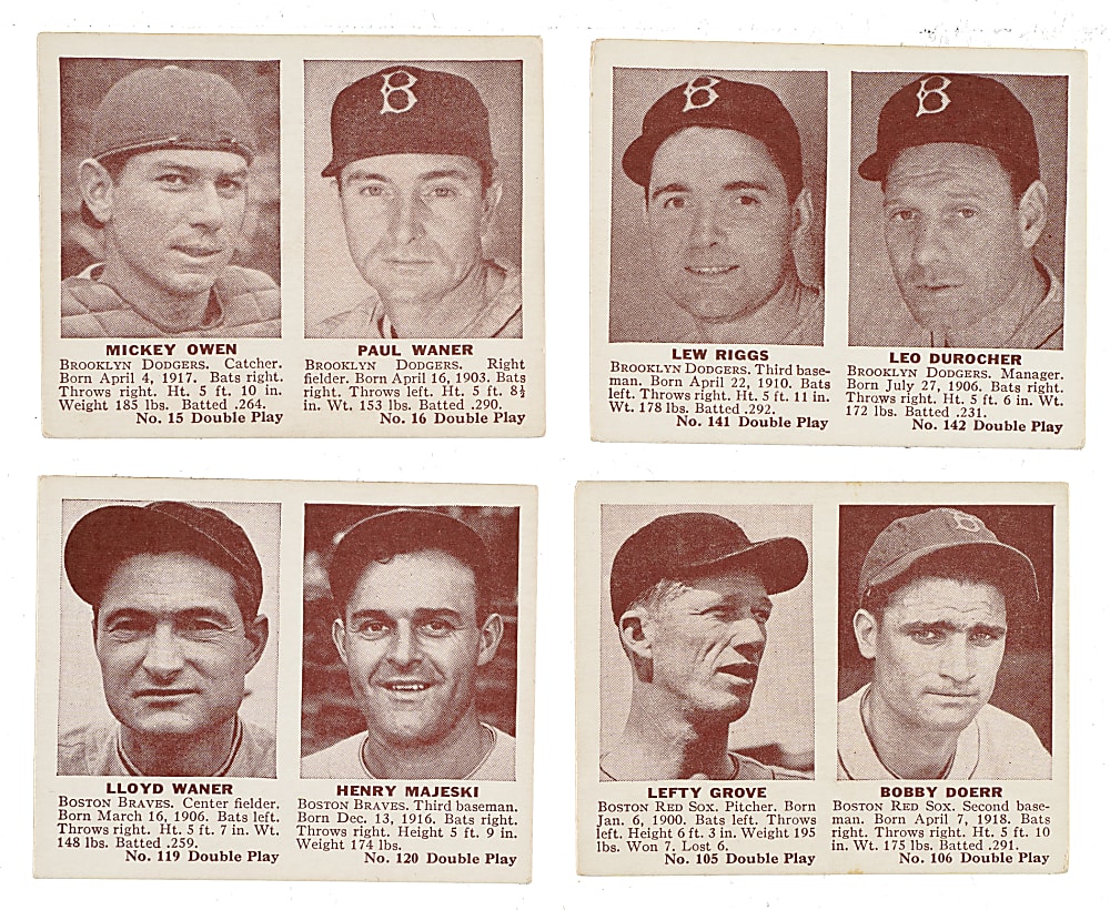 1941 R330 Double Play Partial Set (45/75) Including Johnny Mize, Lou Boudreau, and Charlie Gehringer
