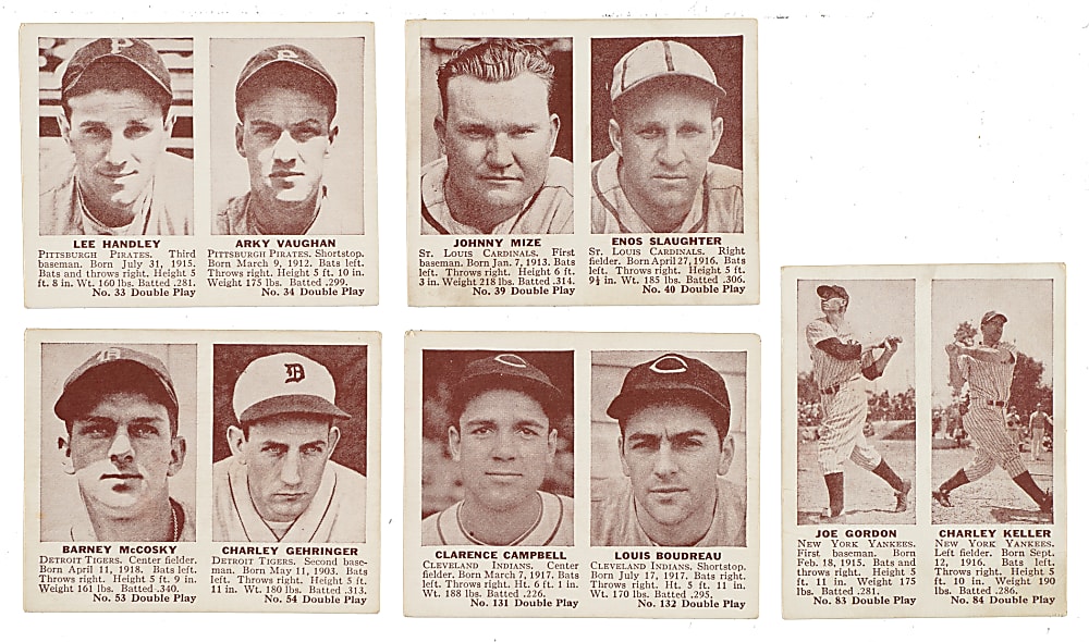 1941 R330 Double Play Partial Set (45/75) Including Johnny Mize, Lou Boudreau, and Charlie Gehringer