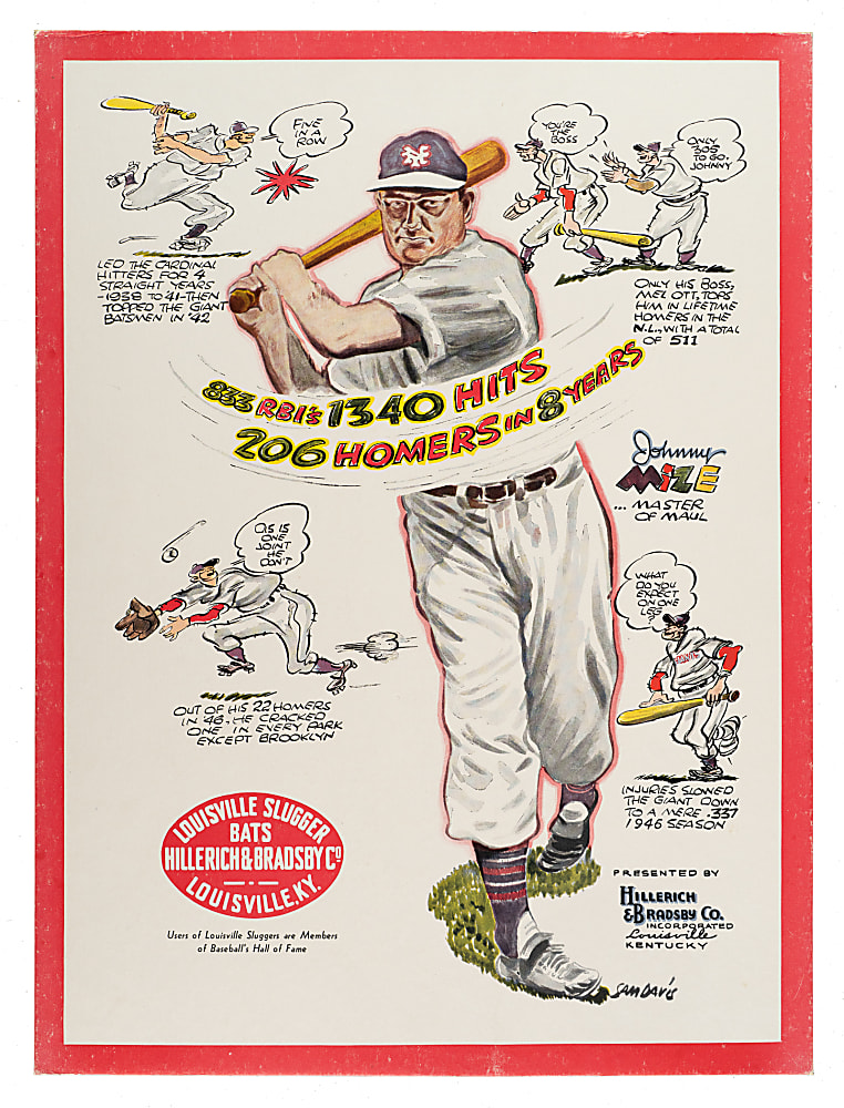 Circa 1947 Johnny Mize Louisville Slugger Stand-Up Advertising Display