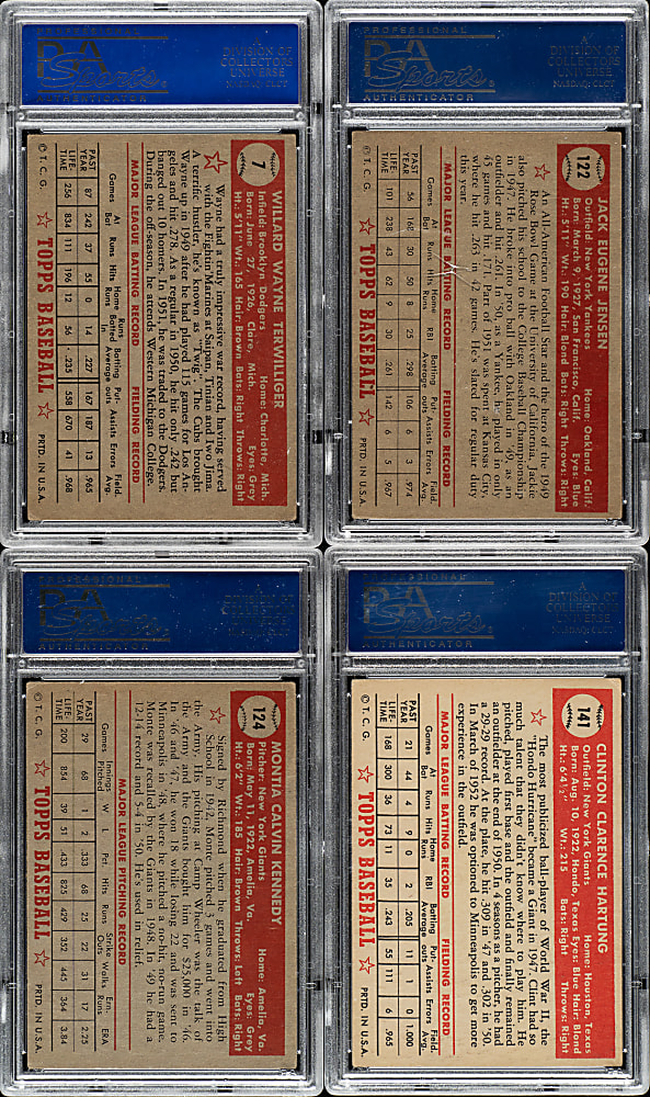 1952 Topps PSA VG-EX 4 Collection (4): Terwilliger, Jensen, Kennedy, and Hartung