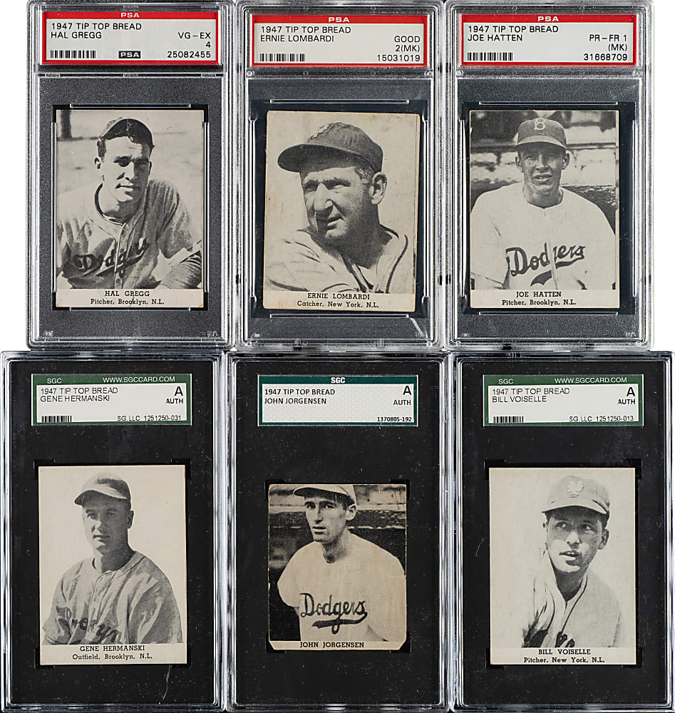 1947 Tip Top Bread PSA- and SGC-Graded Collection (6) Including Ernie Lombardi