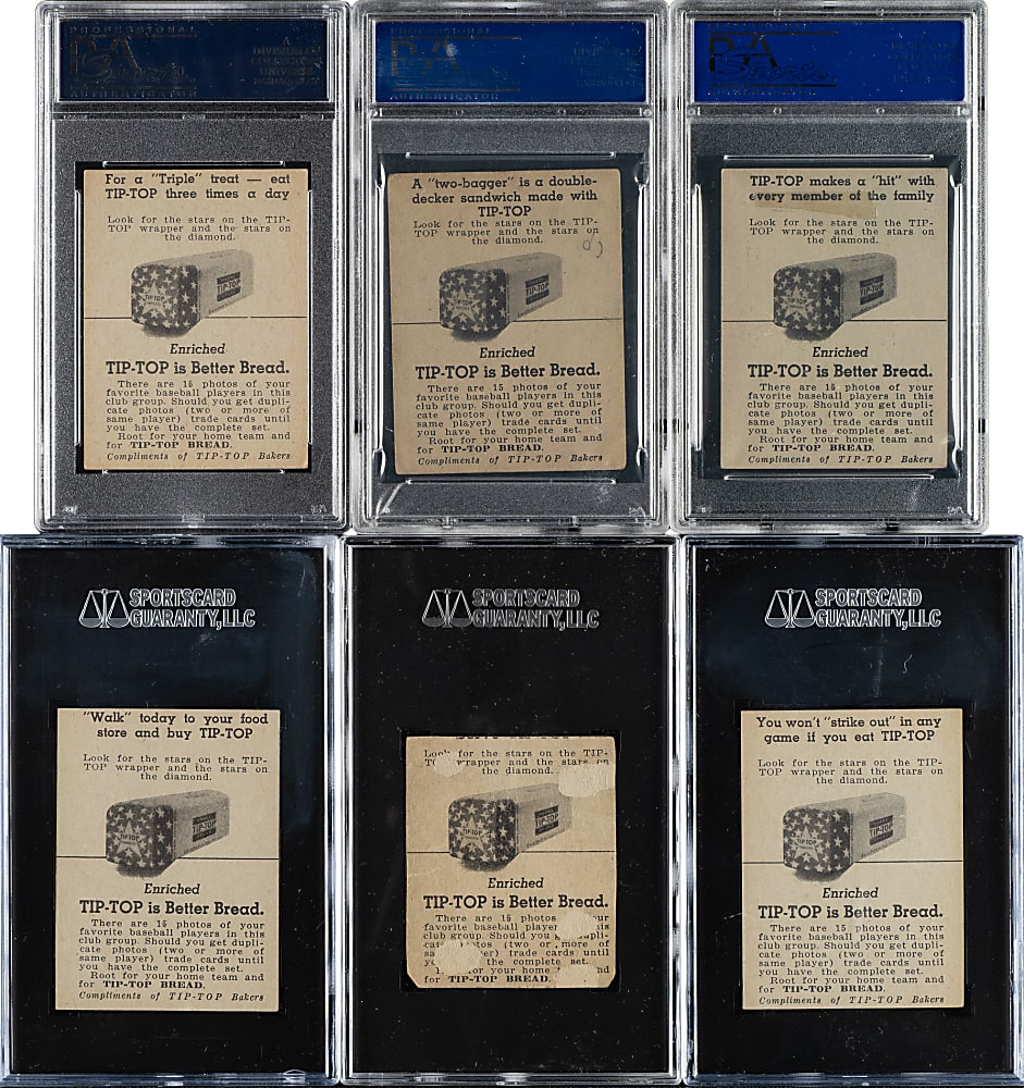 1947 Tip Top Bread PSA- and SGC-Graded Collection (6) Including Ernie Lombardi