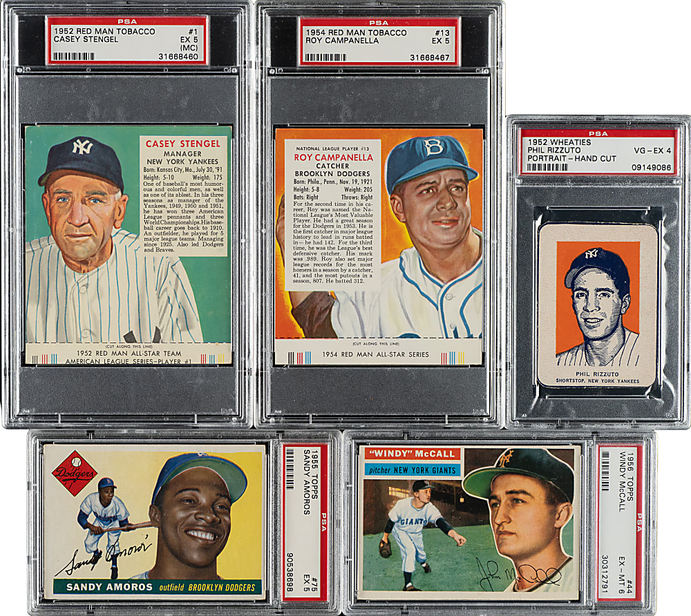 1948 to 1956 Topps, Berk Ross, and Wheaties (19) Including Roy Campanella, Phil Rizzuto, and Casey Stengel