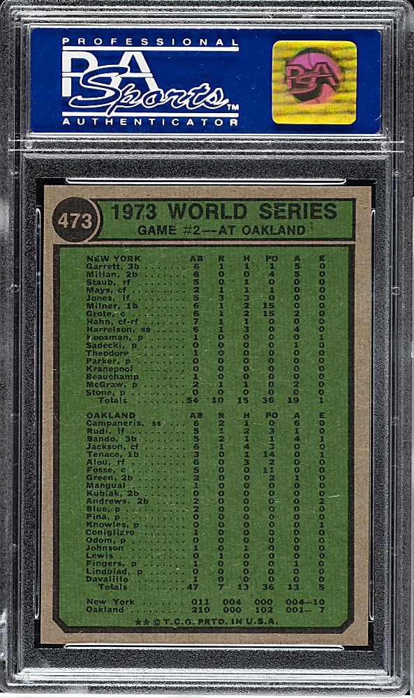 1974 Topps #473 World Series Game #2 with Willie Mays PSA MINT 9