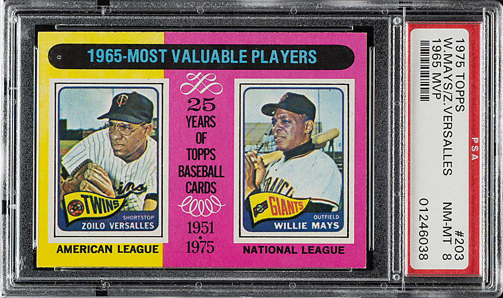 1975 Topps #203 Willie Mays/Versalles MVP PSA NM-MT 8
