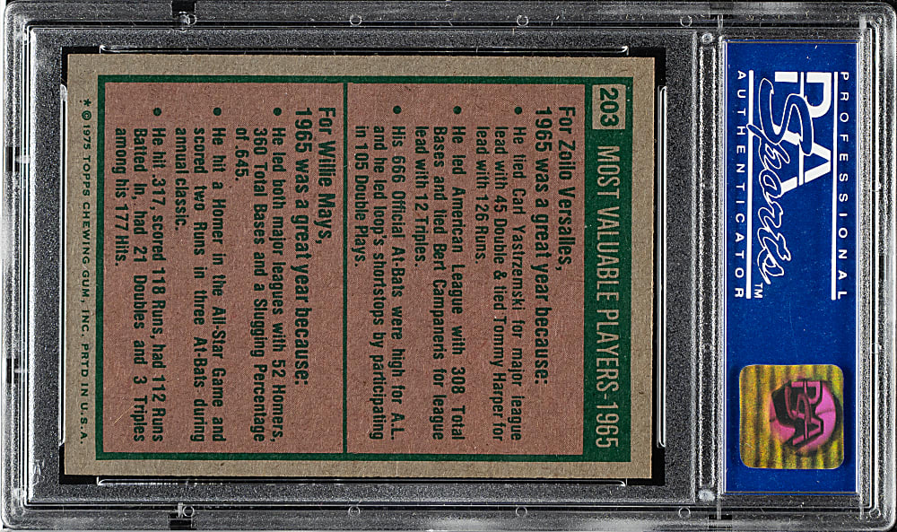 1975 Topps #203 Willie Mays/Versalles MVP PSA NM-MT 8