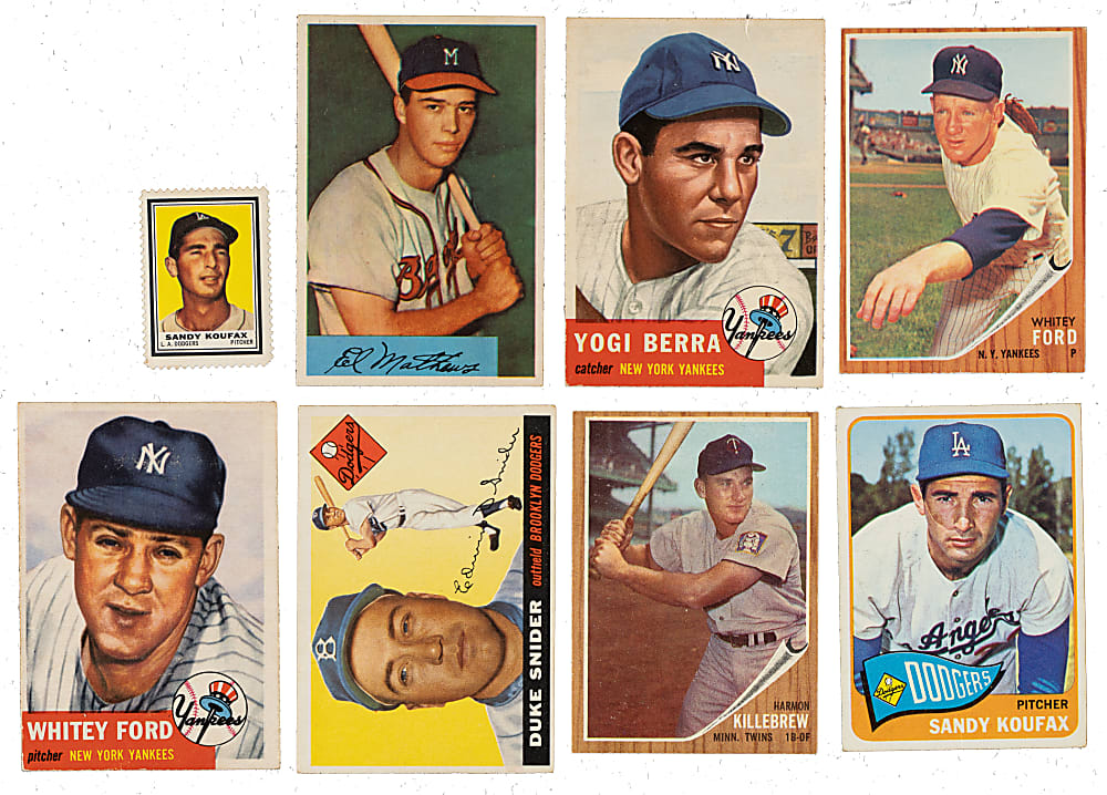 1953 to 1970 Topps and Bowman Hall of Fame and Star Collection (12) Including Berra, Mantle, and Munson Rookie