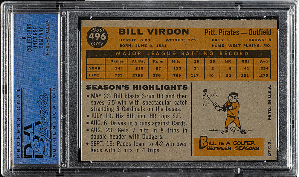 1960 Topps #496 Bill Virdon PSA NM 7
