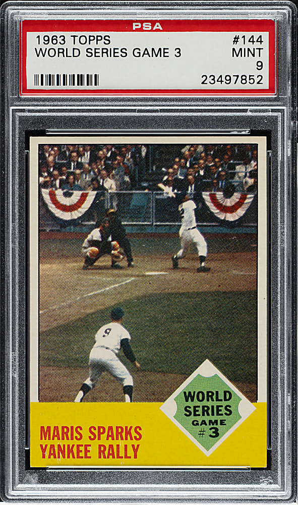 1963 Topps #144 World Series Game #3 Maris Sparks Yankee Rally PSA MINT 9
