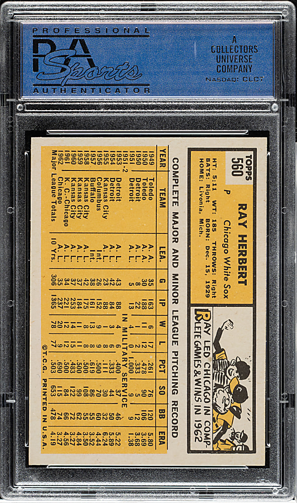 1963 Topps #560 Ray Herbert PSA MINT 9