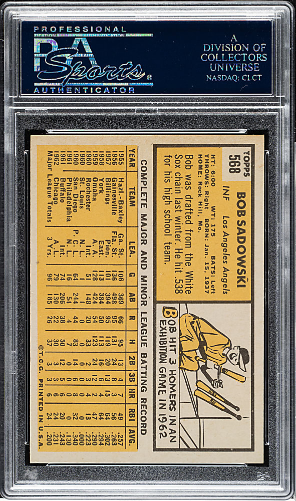 1963 Topps #568 Bob Sadowski PSA MINT 9