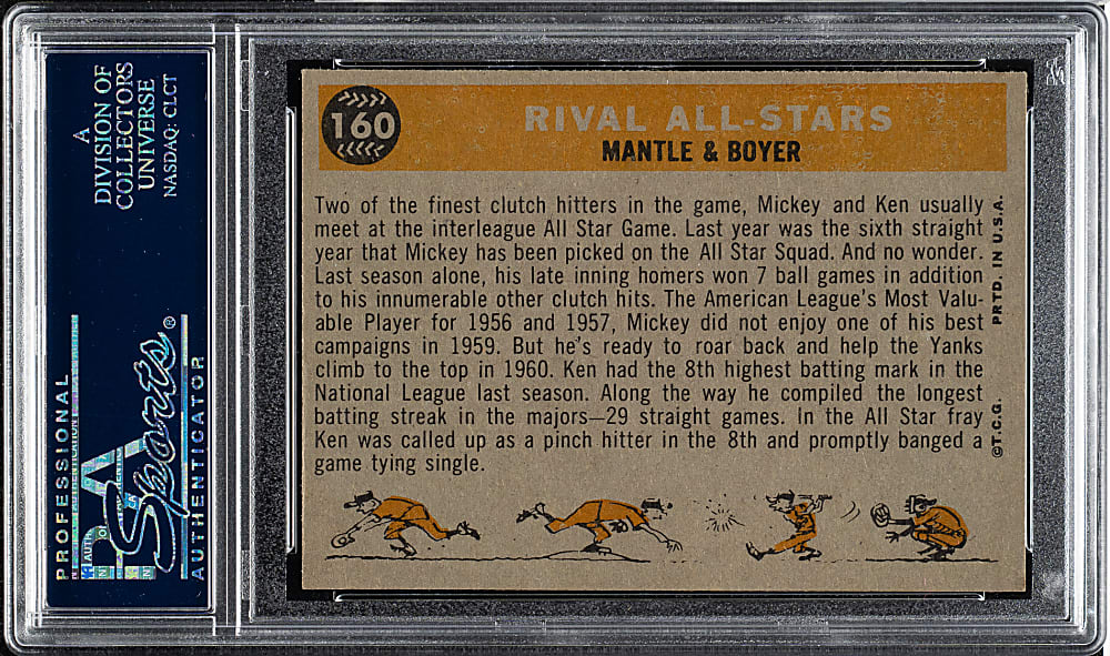 1960 Topps #160 Rival All Stars with Mickey Mantle and Ken Boyer PSA NM-MT 8