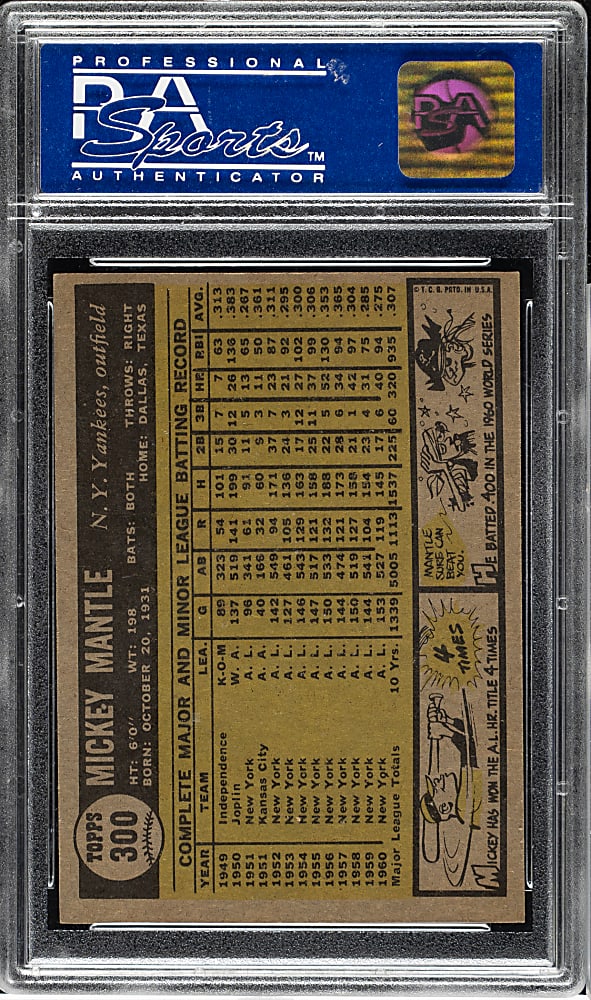 1961 Topps #300 Mickey Mantle PSA NM 7