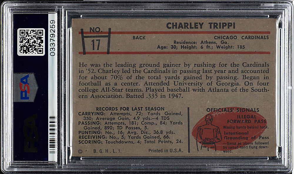 1953 Bowman Football #17 Charley Trippi PSA NM-MT 8
